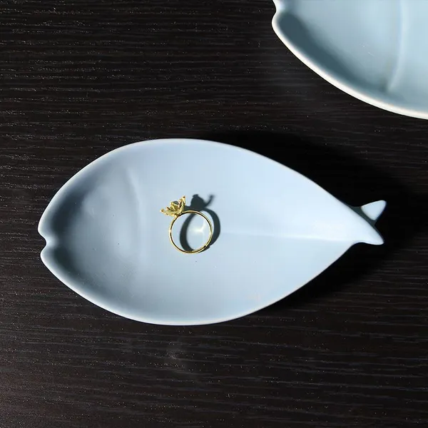 Nordic Modern Simple Blue Ceramic Fish Decoration Vase Storage Tray For Home Living Room photo-4