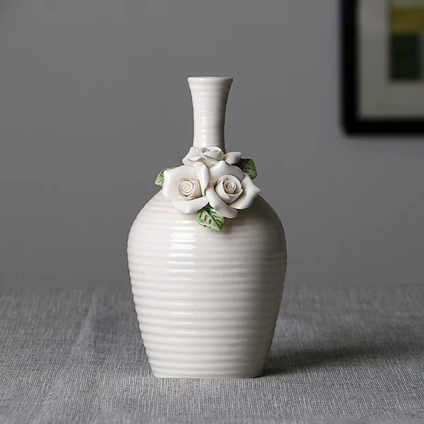 Modern Simple White Hand-Carved Flower Ceramic Vase For Wedding Gift Living Room Decor photo-3