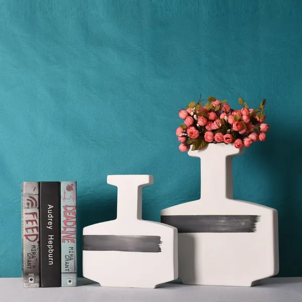 Flat T Letter Chinese Modern Simple Ceramic Flower Vase For Hallway Decor photo-2