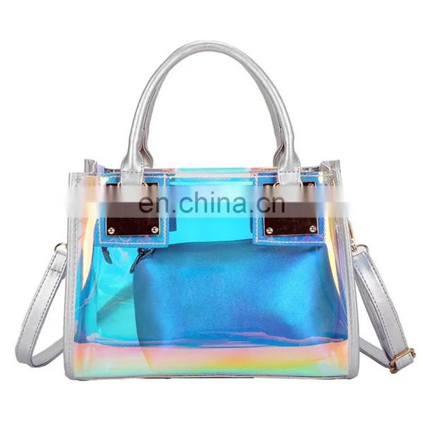 Super Hot Big Capacity, Holographic Waterproof Transparent Tote Bag Clear Pvc Jelly Portable Bags Handbags Women/ photo-5
