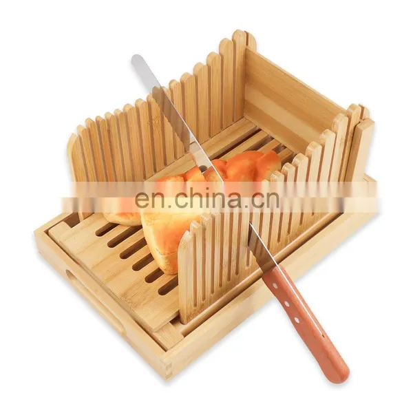 Hot Sale Bamboo Foldable Manual Bread Slicer With Crumb Catcher Tray photo-2