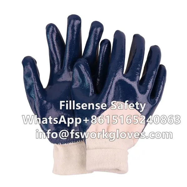 Heavy Duty Knit Wrist Cotton Jersey Liner Nitrile Fully/Half Coated Work Gloves photo-3