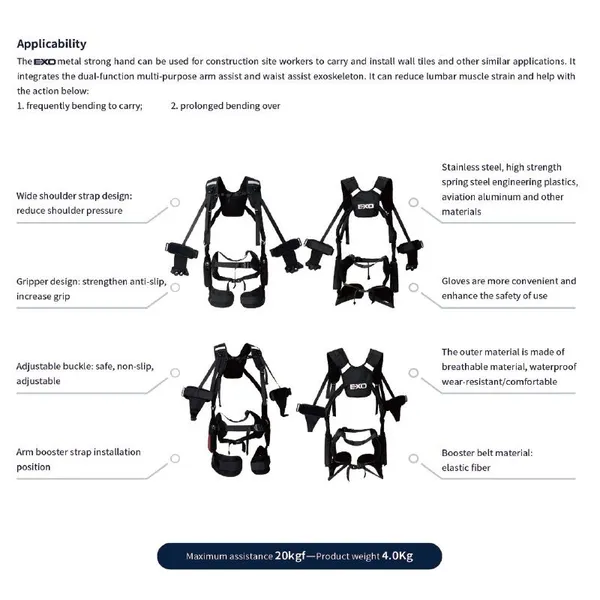 Non-powered Elastic/Metal Strong Hands Waist and Arm Assistant Workplace Construction Exoskeleton Exo Suits photo-5