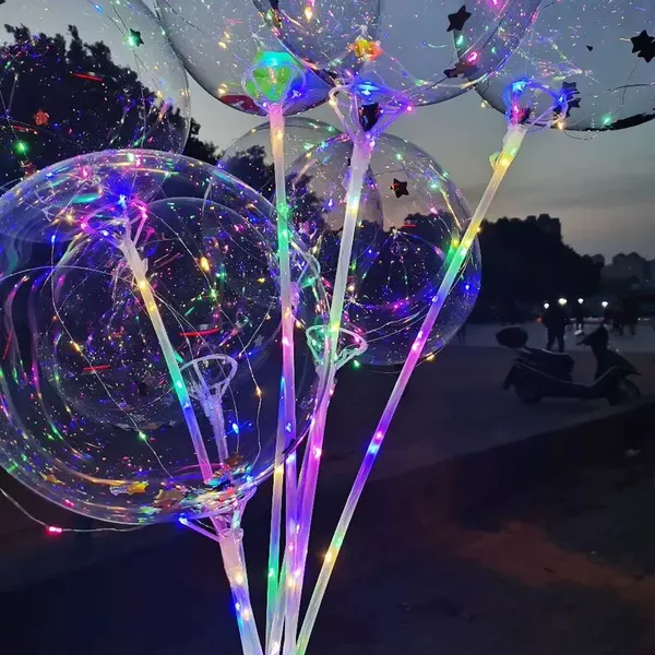 Cheap 18Inch Heart Colourful Lights Flashing Helium Merry Christmas Transparent Led Party Bobo Balloon With Handle Stick photo-3