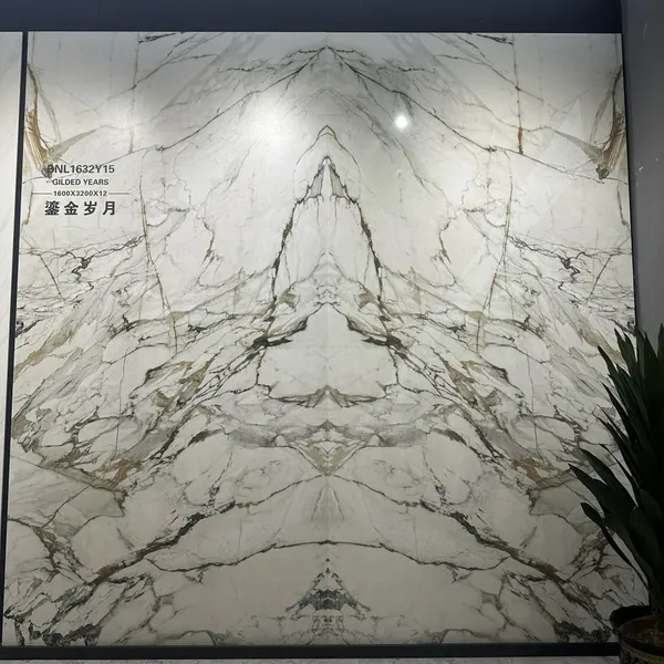 Gold Year Sintered Stone Slab Backgound Wall Bookmatched Slab