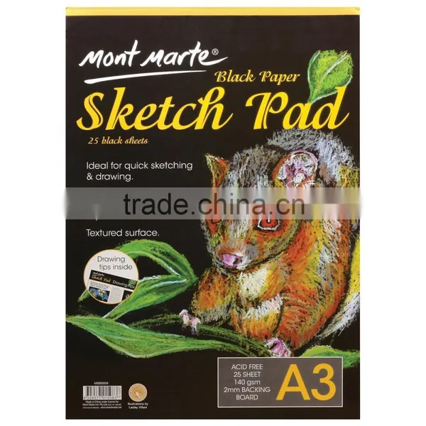 Mont Marte Black Paper Sketch Pad 25 Sheet 140gsm A3