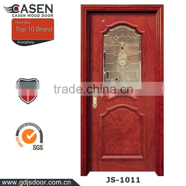 Single Swing Mahogany Solid Wood Tempered Glass Door photo-2