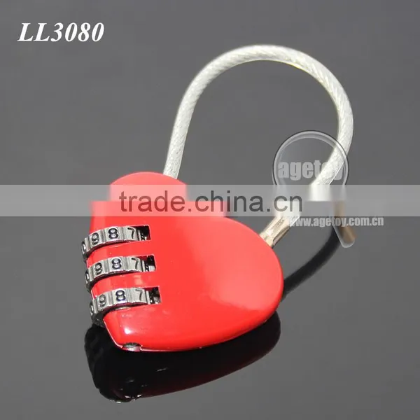 Resettable 3 Digit Combination Travel Luggage Suitcase Lock Padlock Red Heart Shaped Steel Wire Metal Combination Lock photo-4