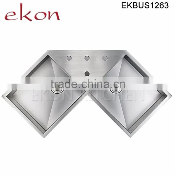 European Style Double Bowl Stainless Steel Handmade Kitchen Corner Sinks