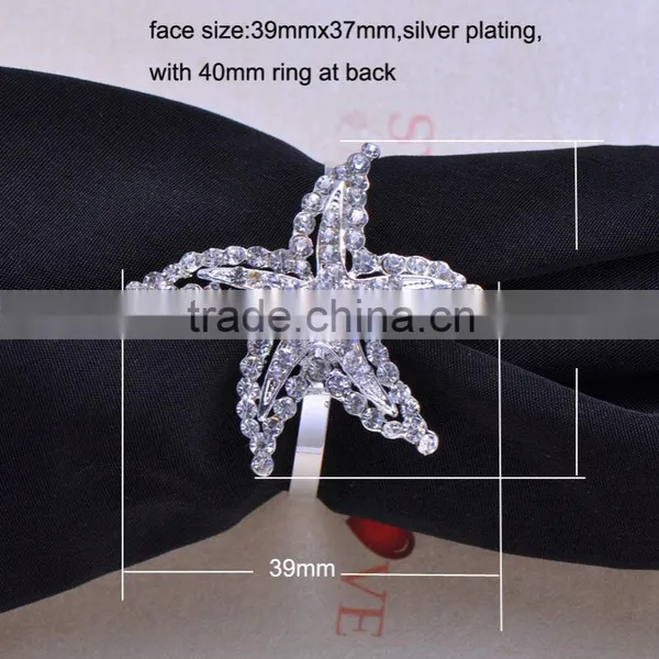 (M0676-ring) 100pcs/lot ,Wedding Flower Rhinestone Napkin Rings,39mmx37mm ,40mm Ring ,silver Plating
