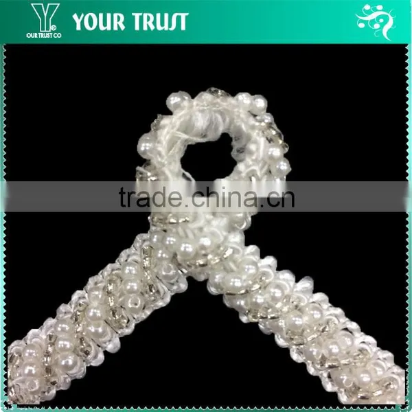 Cross Line Transparent Bugle White Pearls White Organza Trimming photo-5