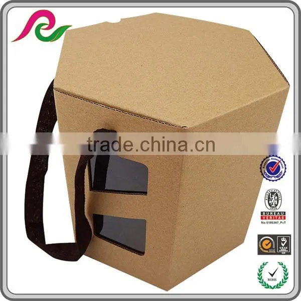 Stylish Hexagonal Corrugated Gift Paper Box With Handle for Flower Packing photo-2