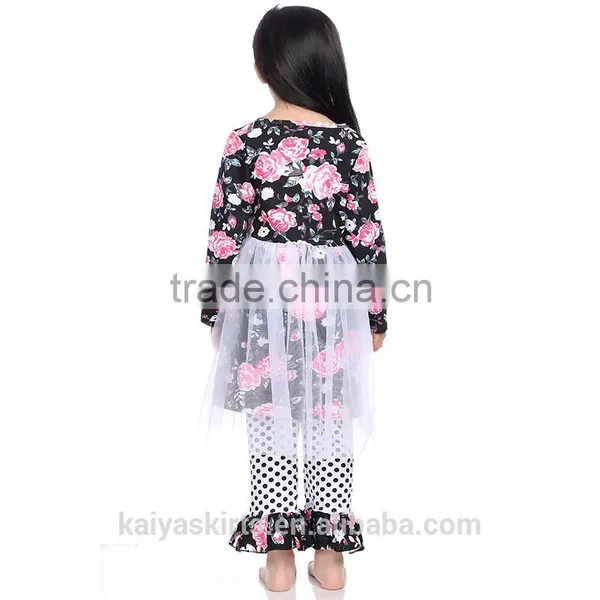 2016 Cotton Floral Print Chiffon Dress and Frill Pant Wholesale Children Clothes photo-2
