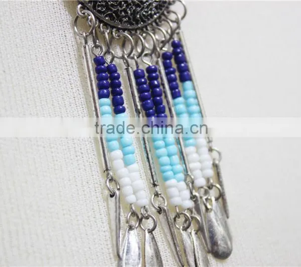 Anti-silver Folk w/ Royal Blue Aqua White Seed Bead Statement Necklace Satellite Chain Necklace 2016 Fashion Style Wholesale photo-3