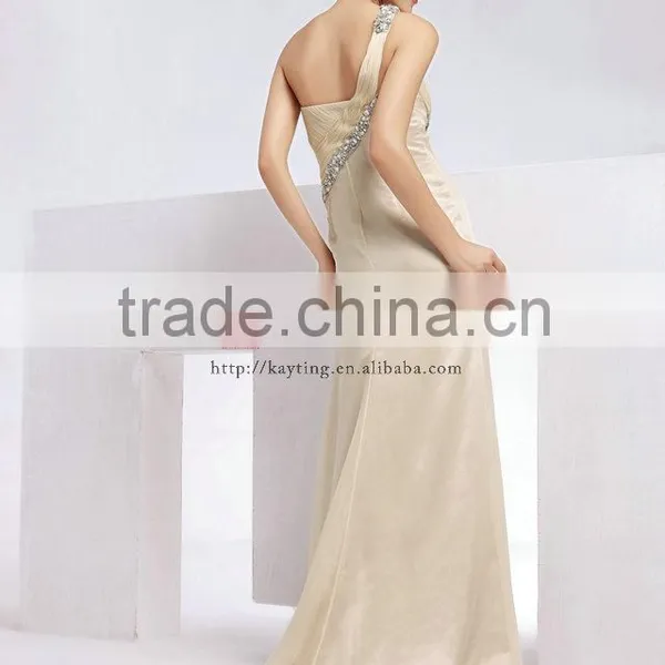 Newly Design One-shoulder Chiffon Beaded Fashion Elegant Long Evening Dresses photo-3