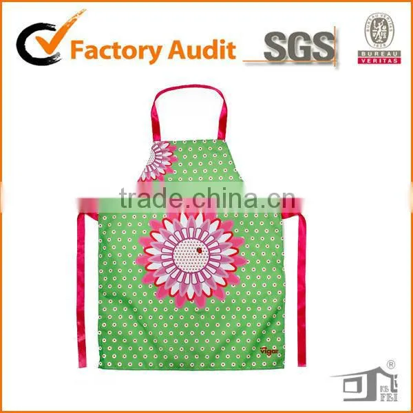 Cotton Green Background Apron With Flower Design