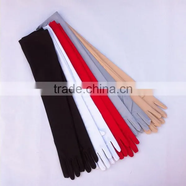 White Black Red Finger Design Spandex Cheap Long Evening Gloves for Women photo-3