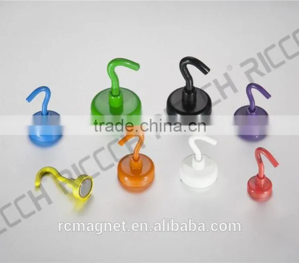 Yellow Magnetic Hooks,Strong Neodymium Rubber Coated Pot Magnet photo-3