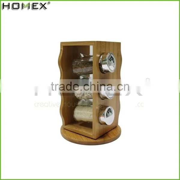 6pcs Glass Spice Jars Set With Revolving Bamboo Rack/Homex_Factory photo-2