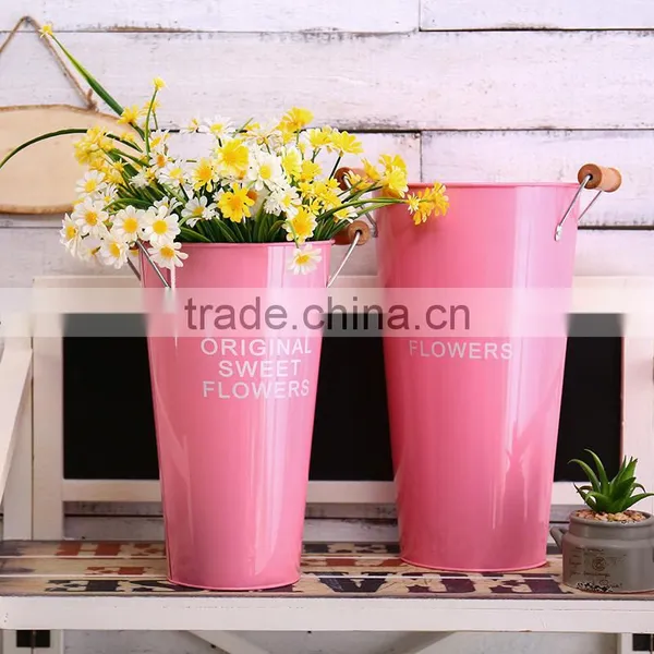 Garden Decoration Indoor Tall Galvanized Bucket Vase Metal Flower Tin Pot With Handles photo-2
