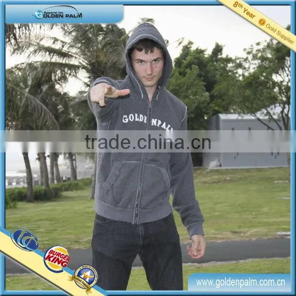 Handsome mens fitted grey hoodie/80%cotton 20%polyester microfiber fleece