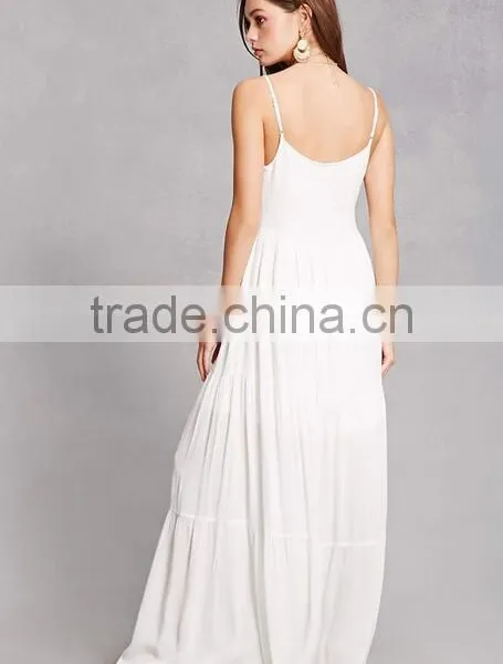 2017 Summer Latest Floral Embroidered Beach Dress Plunging Neckline Boho Maxi Dress HSd9209 photo-3