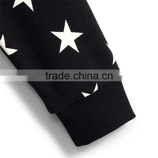 Bulk Stylish Hoody Sweatshirt Star Print Sleeve Cheap Black Hoodies photo-5