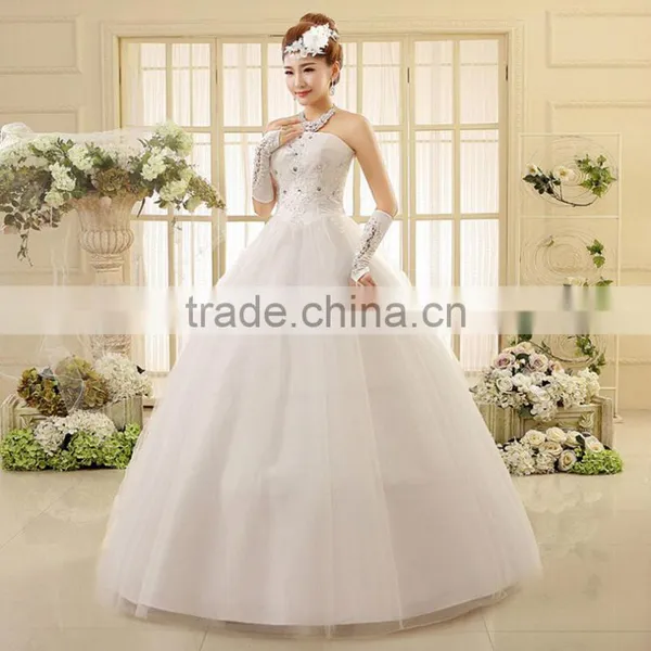 High Quality Strapless Pleats Muslim Wedding Dress photo-2