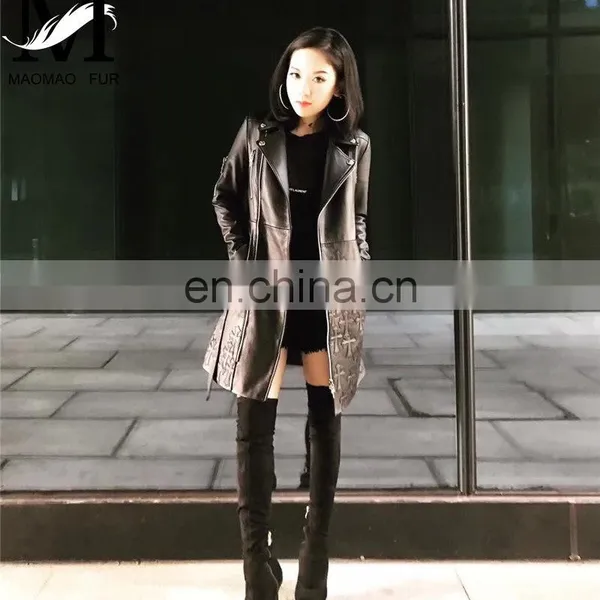 Wholesale New Product Sheep Skin Leather Coats Fashion Genuine Long Leather Coat photo-6