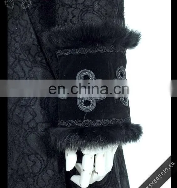 Gothic Long Coat With a Hood Trimmed With Natural Rabbit Fur photo-4
