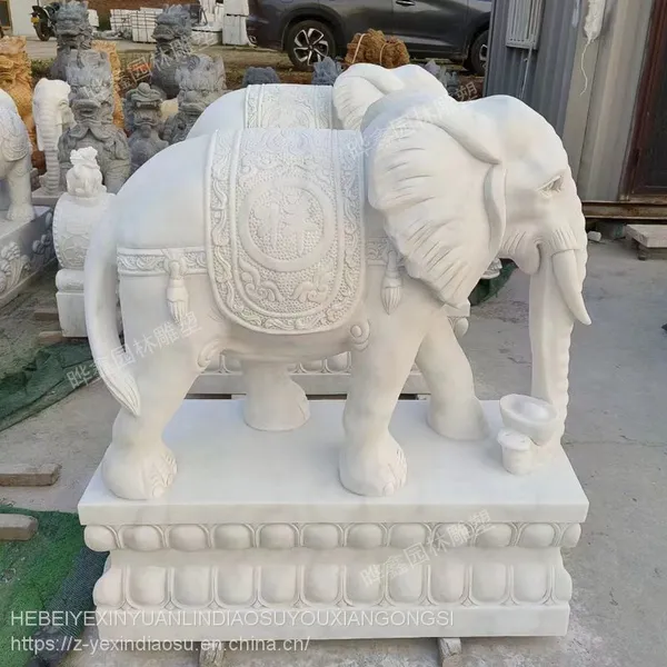Stone Carving Elephant Manufacturer, White Jade Carving Elephant Ornaments, Direct Sales, Stone Carving Animal Carving