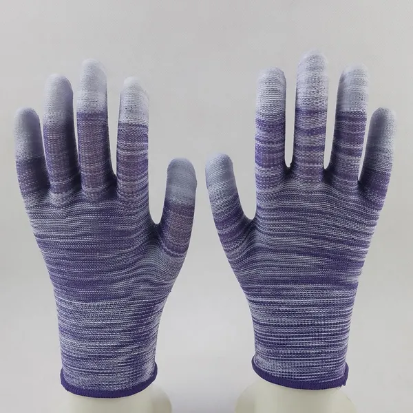 Purple and White Polyester Knitted PU Fingers Coated Safety Work Gloves Anti-dirt Breathable Comfortable Flexible photo-3
