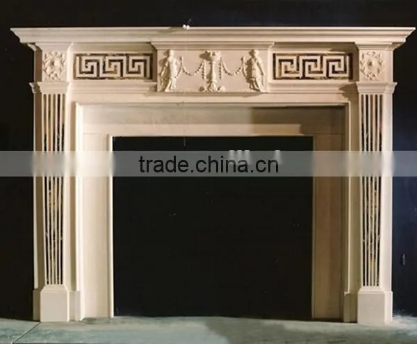 Hot Indoor Natural Polished Beige Marble Fireplace photo-3