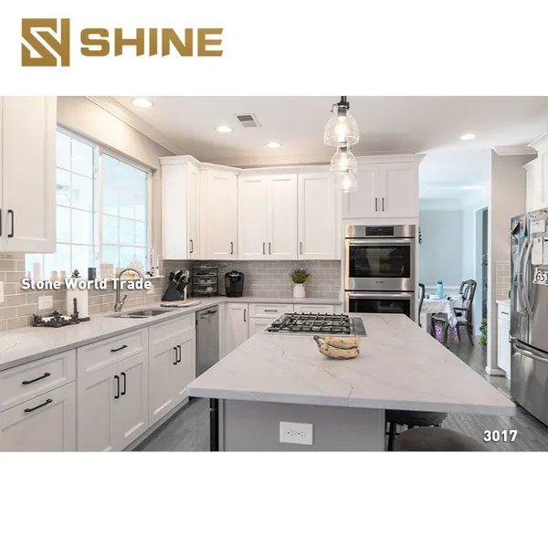 Widely Used White Calacatta Quartz Big Slab Counter Top for Kitchen Villa Bedroom Hotel Indoor for Table Top Dining Mall Use photo-2