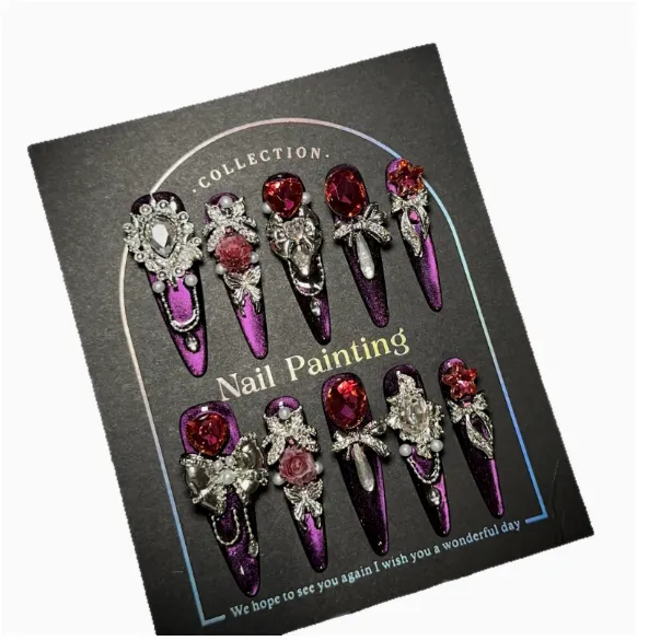 Wholesale Magnetic Cat Eye Press-on Nails Short Round Glitter Holographic Design