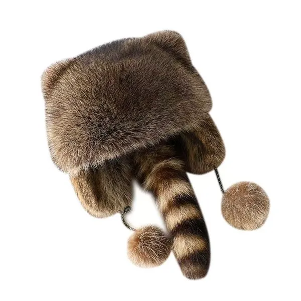 Cute Little Raccoon-style Faux Fur Winter Warm-up Plush Earmuffs With a Tail and Fluffy Balls photo-4
