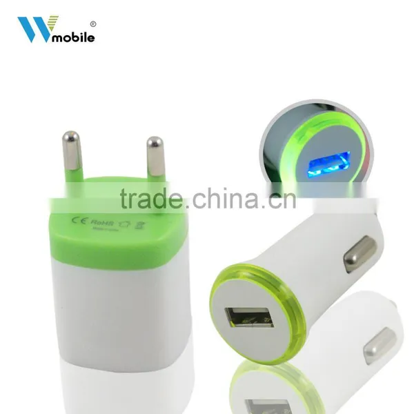 High Quality OEM LED 2 PCS/SET EU/US Version 5V 2A Wall Charger Adapter + USB Car Charger For IPhone Charger Cable