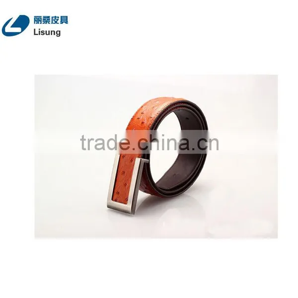Press Buckle Genuine Ostrich Cowhide Leather Mens Waist Belt