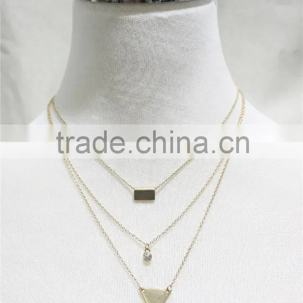 Multi Layered Gold Triangle Diamond Necklace 3 Strand Necklace Chain Pendant Necklace Layered Necklace Fashion Style Wholesale