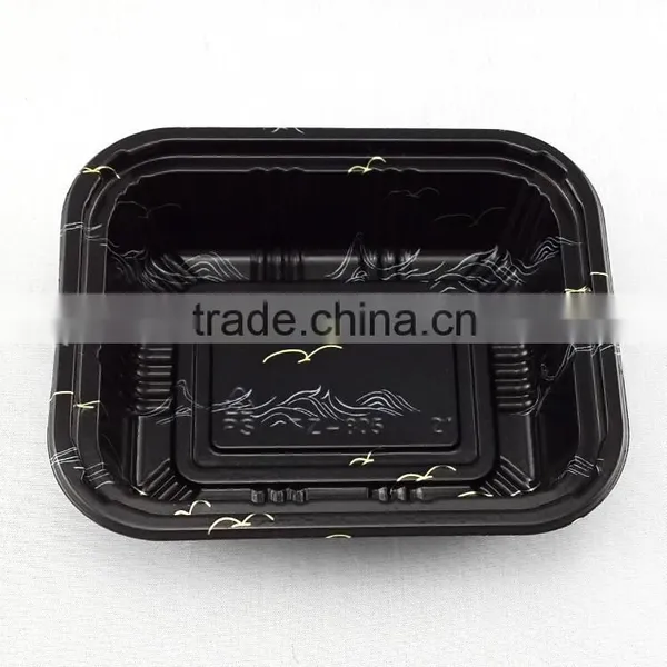 Food Grade Plastic Disposable Black With Lid Container for Take Out Sushi Tray photo-3