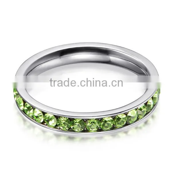 316L Stainless Steel Peridot Green Cubic Zirconia CZ Eternity Wedding 4MM Band Ring photo-2