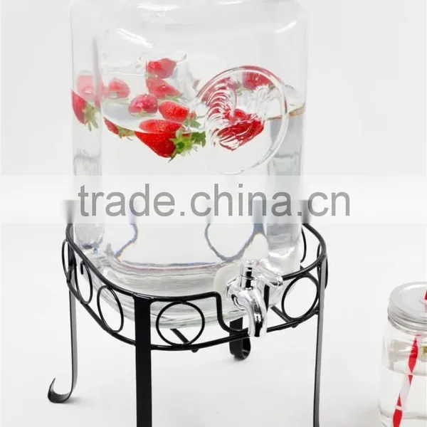 Cock Embossing Glass Drinking Dispenser With Iron Base Set photo-2