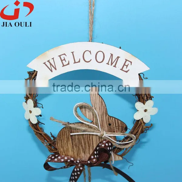 Hot Sales Easter Decorations With Wood Rabbit Easter Wreath Hanger photo-2