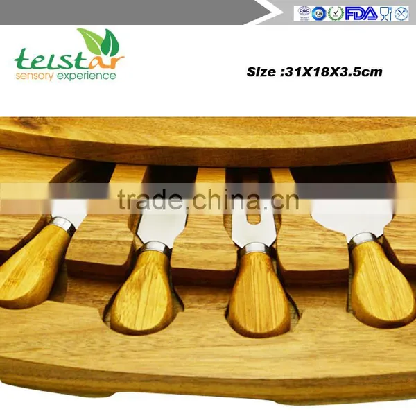2016 Bamboo Cheese Board and Tools Set With Swivel Base photo-2