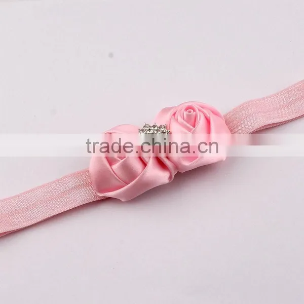 Rolled Handmade Rose Flower Headband Satin Flower Hair Band photo-6