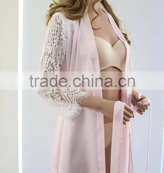 Black Satin Robes 100% Polyester Charmeuse Satin Sexy Robe and Camisole Set Bridesmaid Robes Lace photo-4