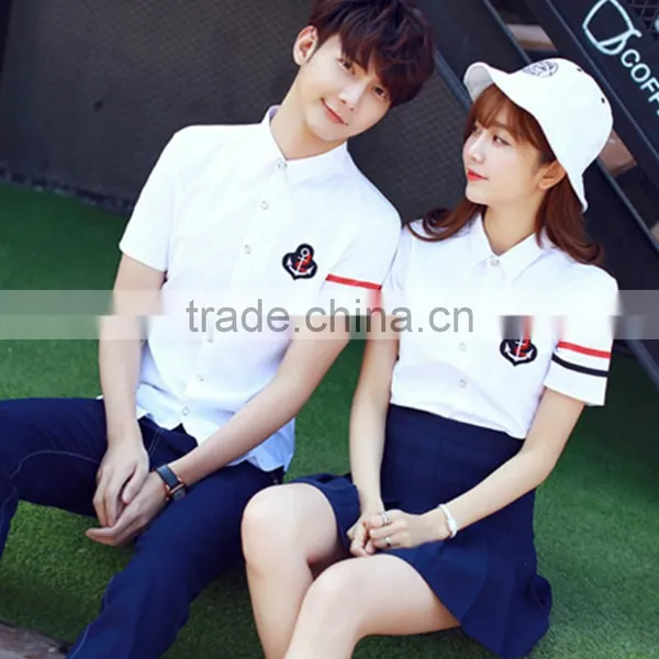 School White Cotton Shirt And Navy Blue Denim Skirt Sets photo-2