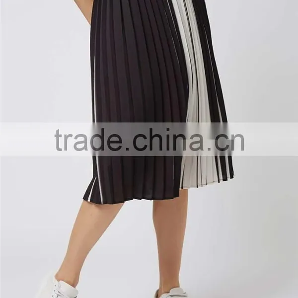 Factory Made Stripe Pleated Midi Skirts Chiffon Pleated Fashion Skirts White And Black Wholesale Skirts photo-2