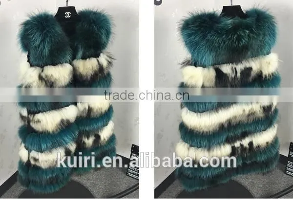 Top Luxury Real Fox Fur Vest For Women Whole Skin Winter Thick Stripe Natural Mixed Color Fox Fur Waistcoat Plus Size photo-5