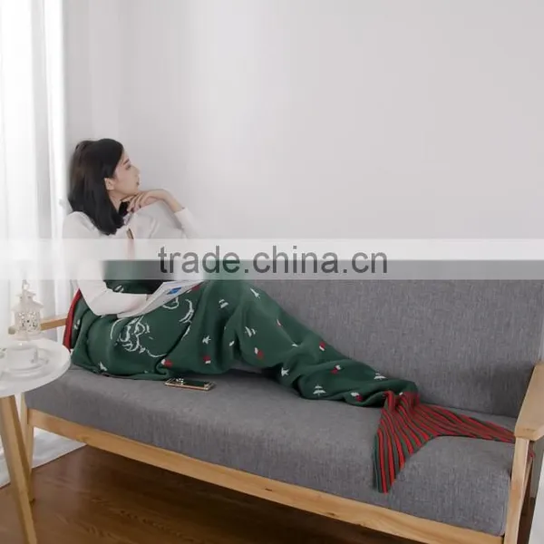 Wholesale High Quality Christmas Green Knitted Mermaid Tail Blanket for Children photo-4